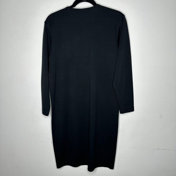 Liz Claiborne Black Henley V-Style Half Button 3/4 Sleeve Wool Dress M - Picture 6 of 11